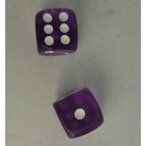 Six Colored Dice Two Blue, Two Purple, One Red, One Green All with White Dots - Picture 2 of 4